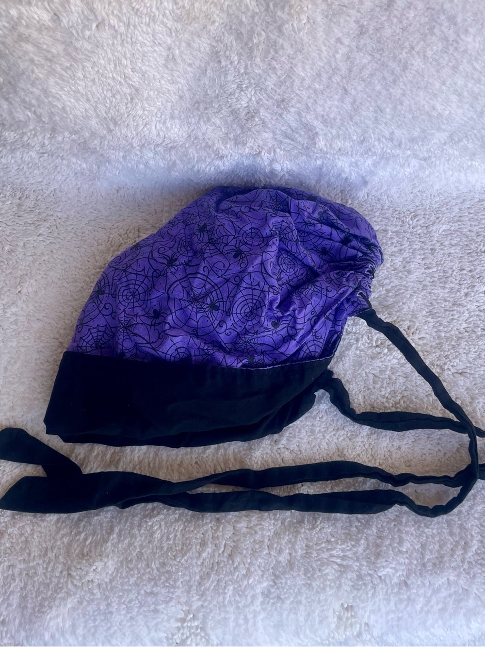 Halloween Spider Web Surgical Scrub Cap Purple & Black Tie Back Elastic
